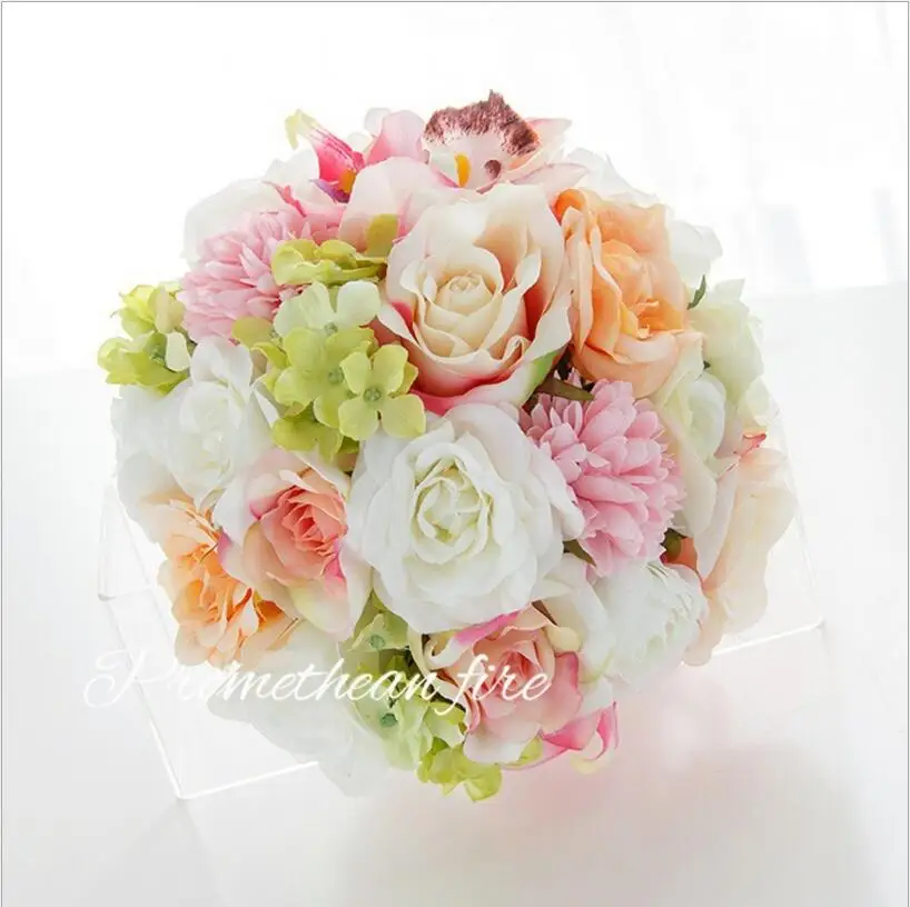 Brides Bouquet Wedding Bridal Bouquet Artificial Decoration De Mariage Blush Pink Rose Flowers SPH015
