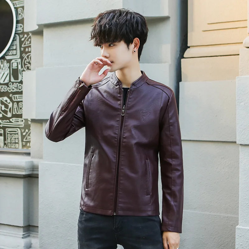 Новая Осенняя стильная куртка Для Мужчин's корейско-Стиль Slim Fit из искусственной кожи Для Мужчин's Повседневное кожаная куртка Модные мужские шорты