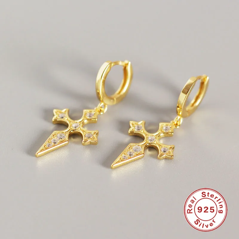 

ROXI 2019 Mini Cross Punk Style Women Earrings Mirco CZ Delicate Gold Round Dangle Earrings 100% 925 Sterling Silver Earrings