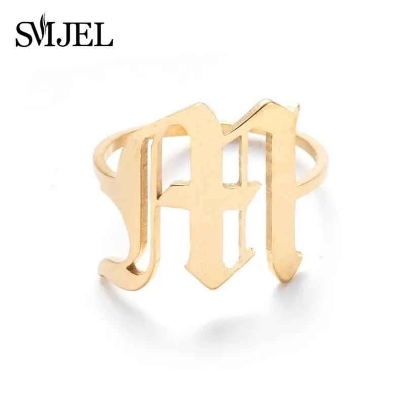100% Stainless Steel Initial Rings for Women A-Z Alphabet Name - Main Image