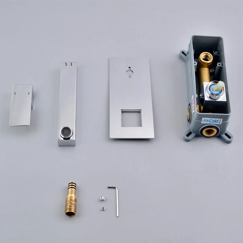 box valve set Полностью медный водопроводный кран костюм поступления настенный тип кран горячей и холодной воды скрытый встроенный ящик матирующий черный водопроводный кран Am1006 - Цвет: box valve set