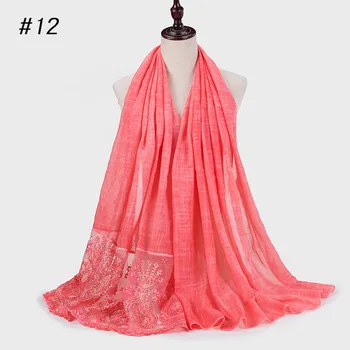 

Women Solid Lace Splice Long Scarf Muslim Hijab Wrap Shawl Headwear Scarf reusable face-mask Fashion Mouth Face Scarf