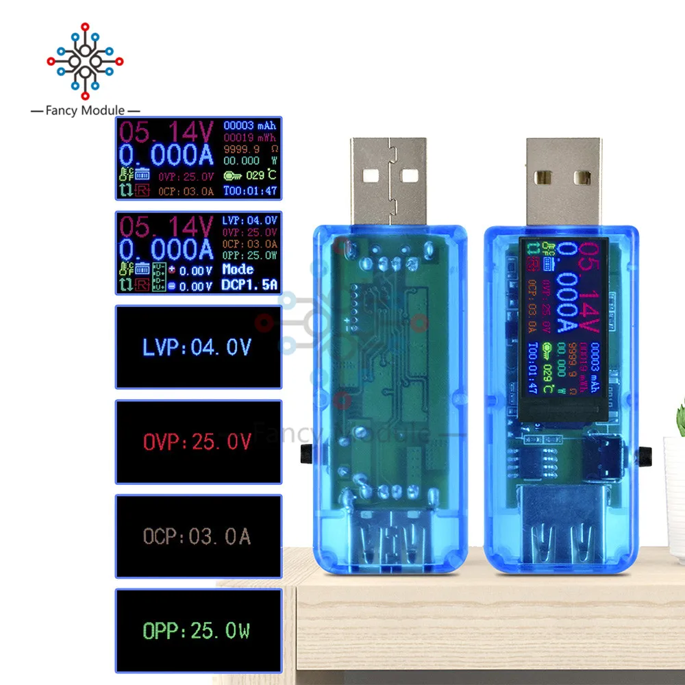 Diymore QC3.0 0,9" ips HD USB тестер напряжение тока Емкость энергии эквивалентное сопротивление тестер температуры монитор