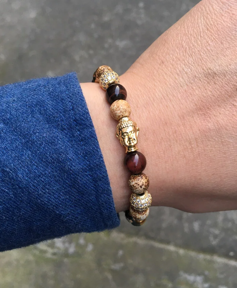 New fashion gold buddha bead bracelet men natural stone macrame bracelet - Image 4