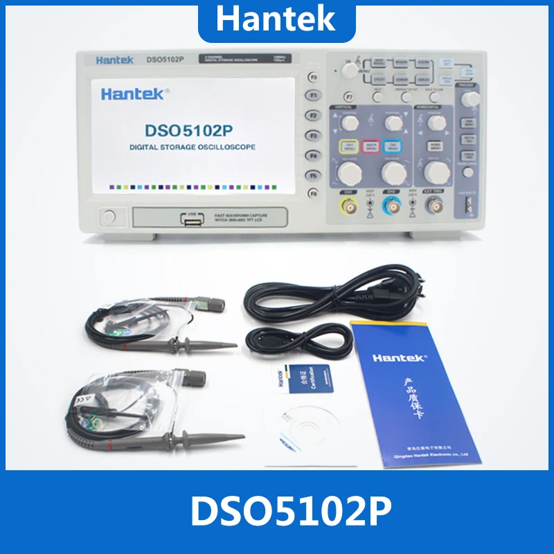 

Hantek DSO5102P Portable scope for digits 100MHz 2 channels 1GSa/s log length 40 k Digital Storage Oscilloscope