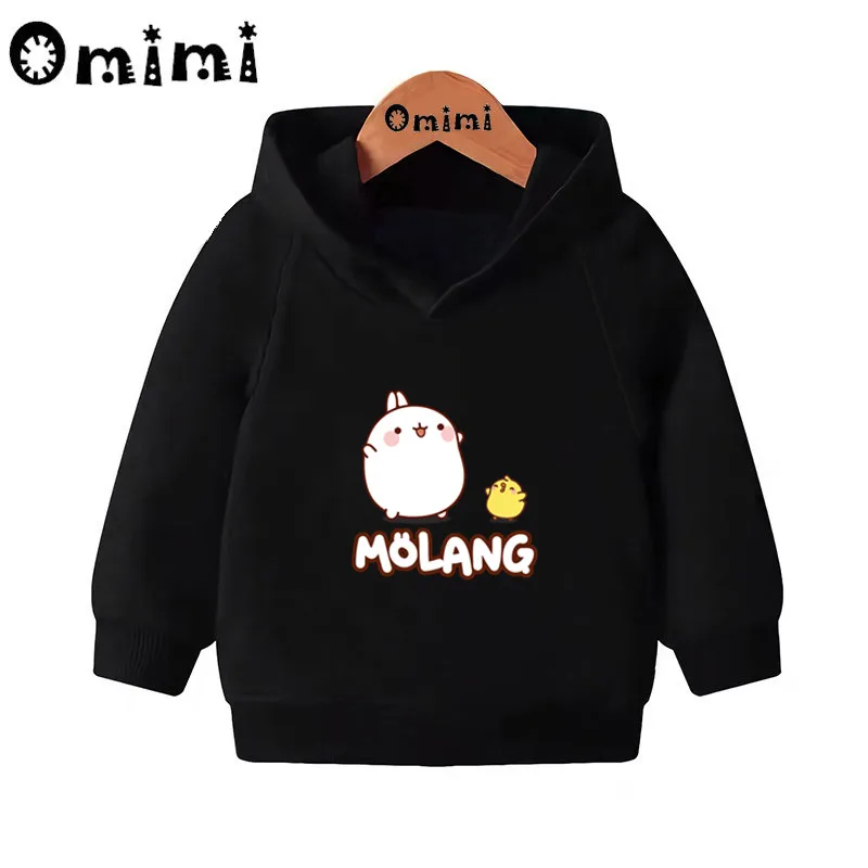 Детские толстовки с героями мультфильмов Molang and Piupiu; детские толстовки с капюшоном; крутой пуловер для малышей; топы для девочек и мальчиков; осенняя одежда; KMT5217 - Цвет: Black-5217A