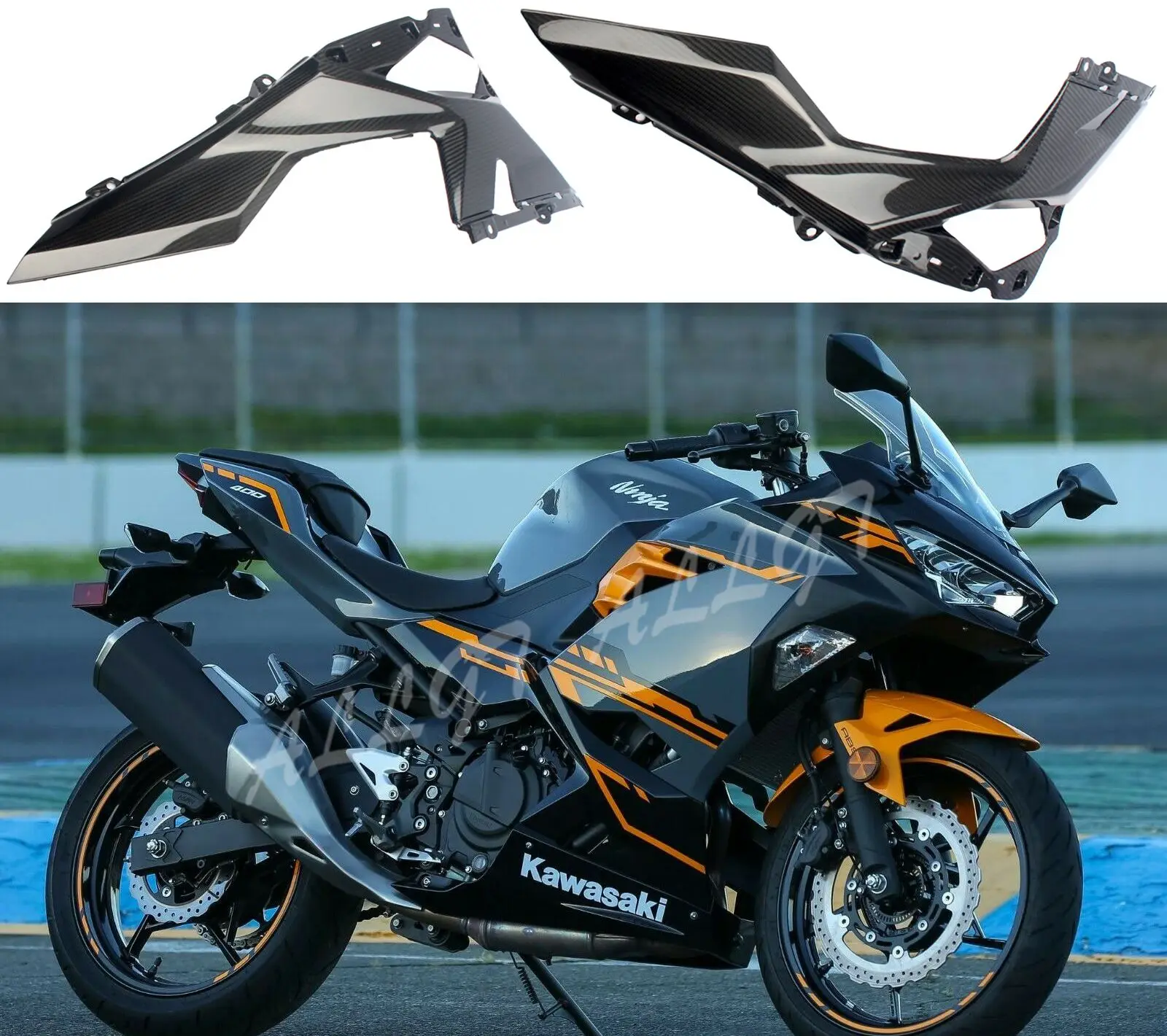Боковой нижний Средний обтекатель PrePreg из углеродного волокна для KAWASAKI NINJA 400 2018