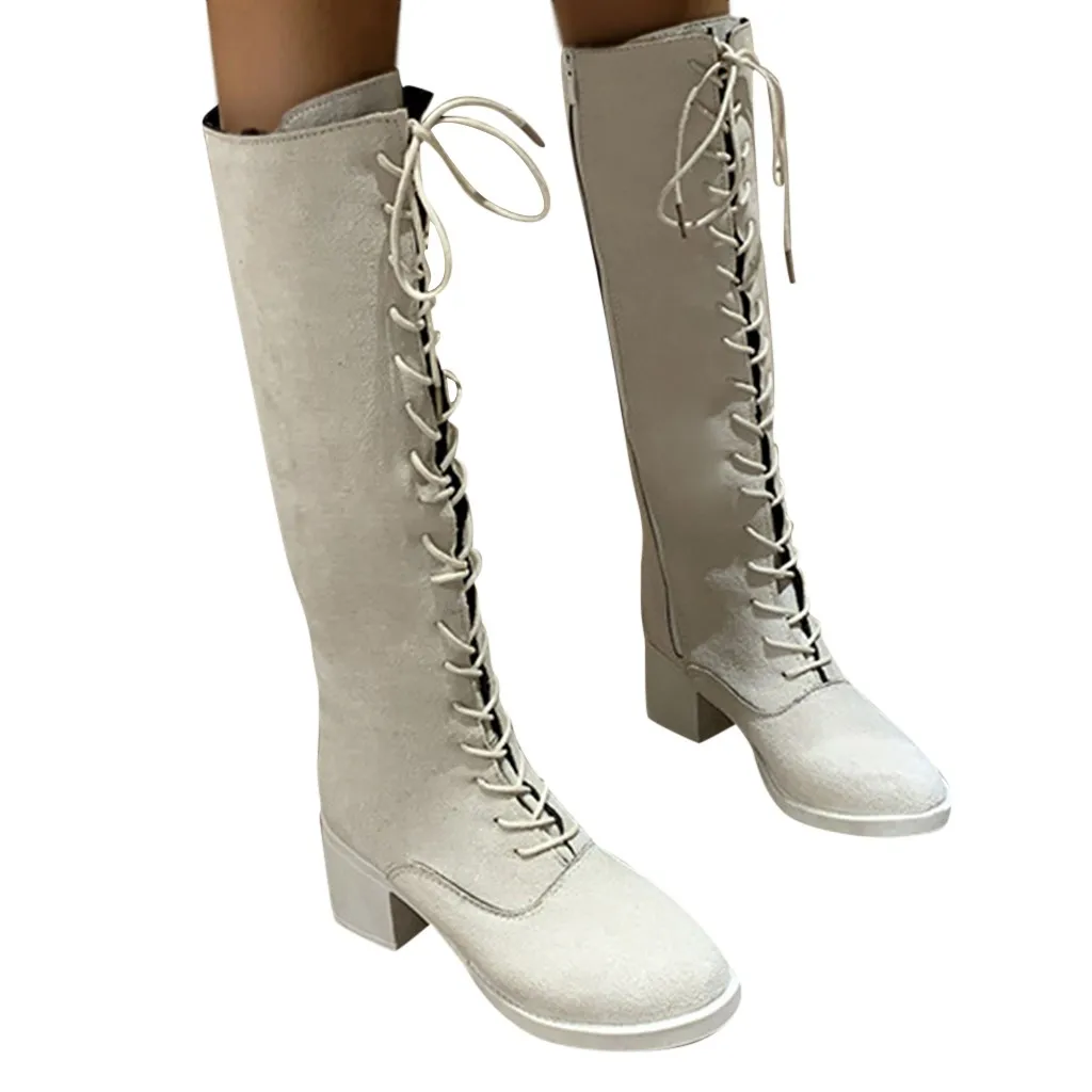 Winter Boots Women's Lace Up Flock Causal Cool Flat With Square root Heels Short-Plush Cross Strappy Warm Boots botas feminina