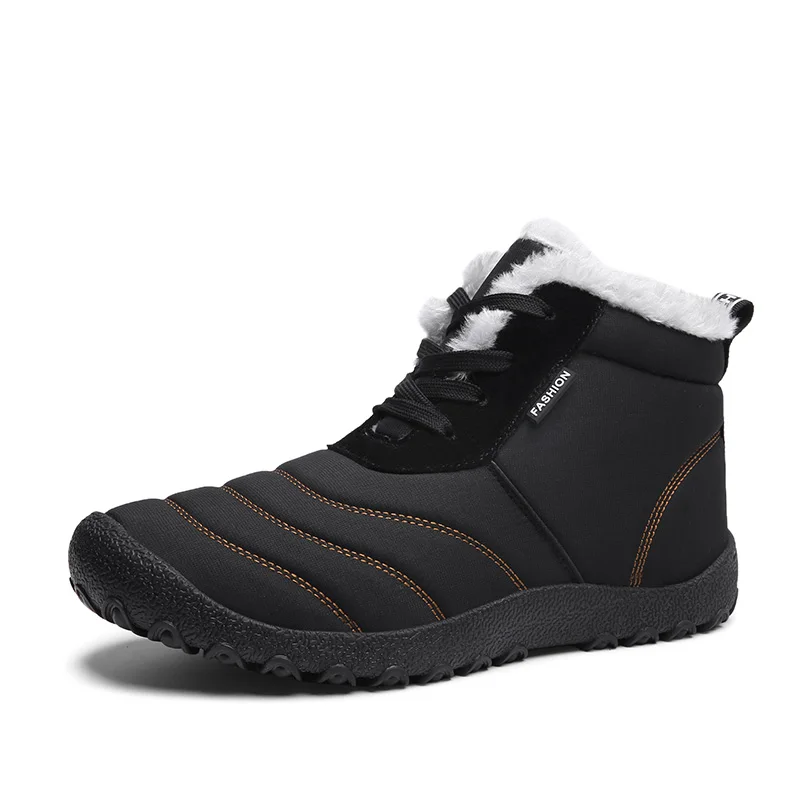 Мужские ботинки анти-скольжения, модные зимние ботинки на платформе, обувь на шнуровке Для мужчин популярные удобные Демисезонный Мужская обувь короткие плюшевые ботильоны на зиму прочная, долговечная подошва - Цвет: Black