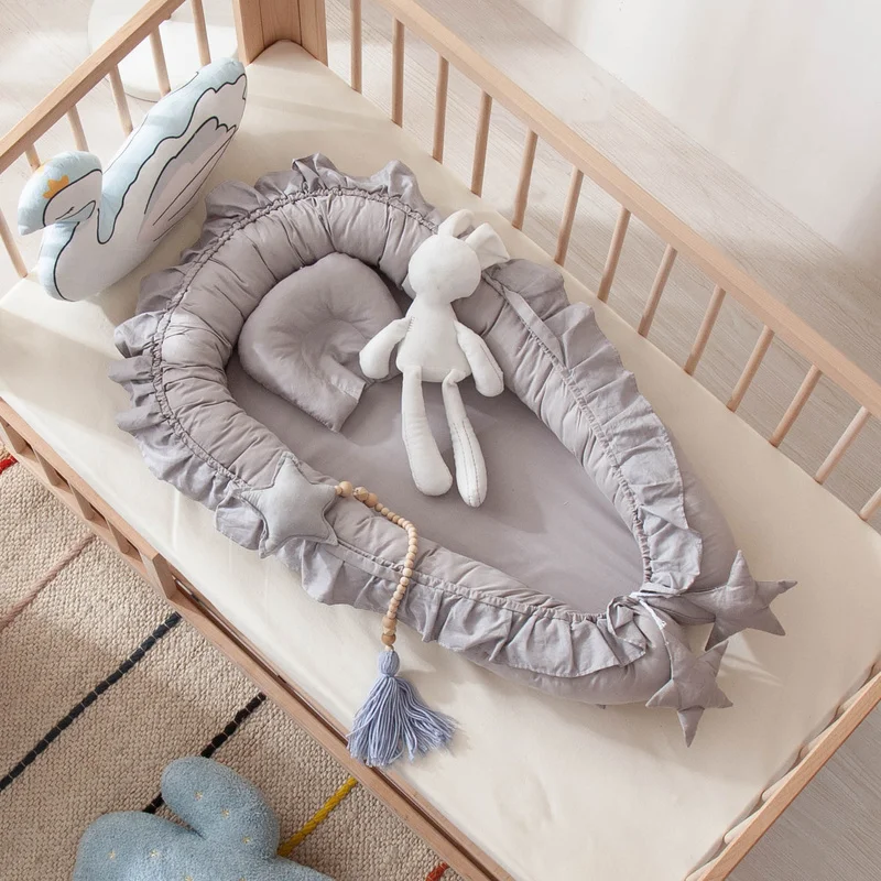 Cotton Soft Crib 50*90cm White Travel Bed Portable Baby Nest Breathable Newborn for Boys Girls Folding Bumper | Мать и ребенок