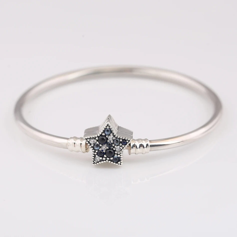 

Authentic 925 Sterling Silver Bright Star With Multi-Colored Crystal Bangle Bracelet fit Lady Bead Charm DIY Jewelry