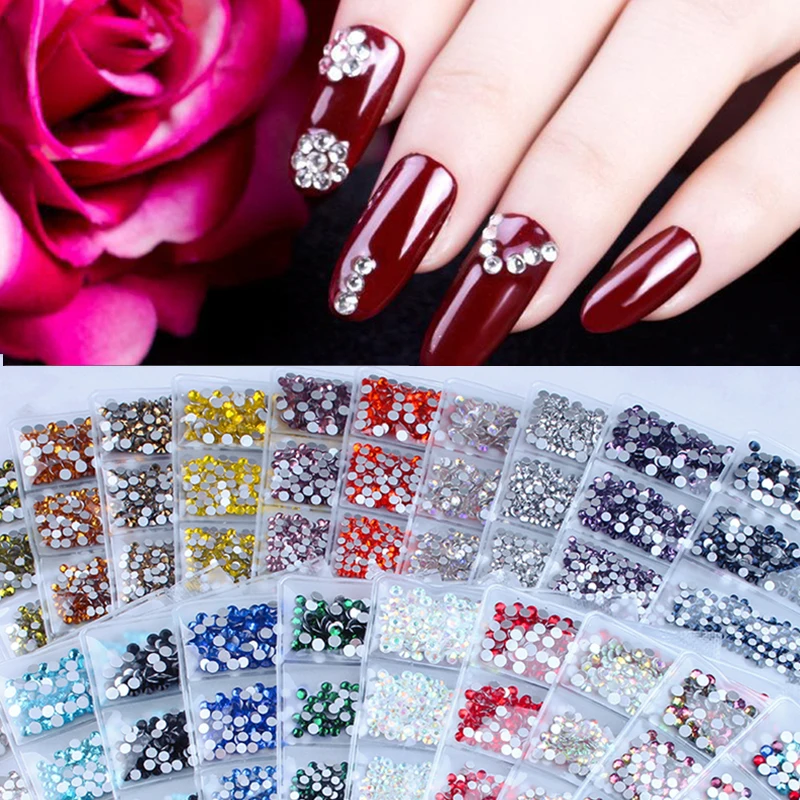 

1 Sheet(6 grid) Nail Flat-back Rhinestone Crystal Mix-Size SS3-SS10 Crystal Hemispherical Nail Tips Crystal Accessory Decoration