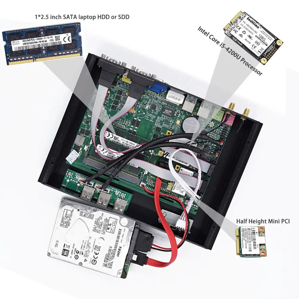 Безвентиляторный промышленный мини компьютер i5 7200U i3 5005U 7100U с 2 RS232 COM VGA HD|Мини ПК| |