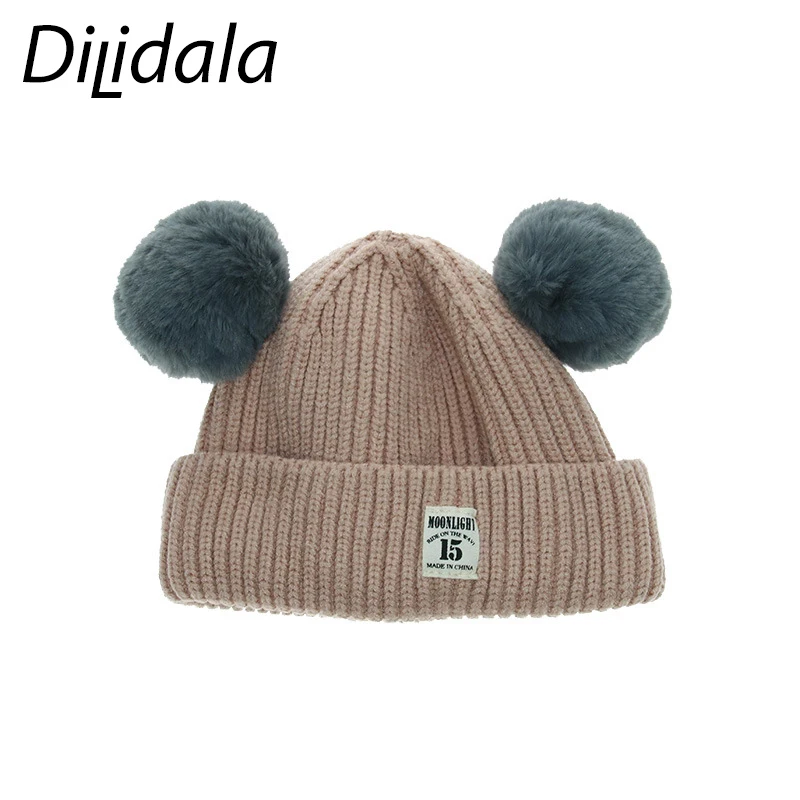 Dilidala/осенне-зимняя вязаная шапка, кашемировая детская шапка, Детская шерстяная шапка, модная однотонная теплая зимняя шапка для детей