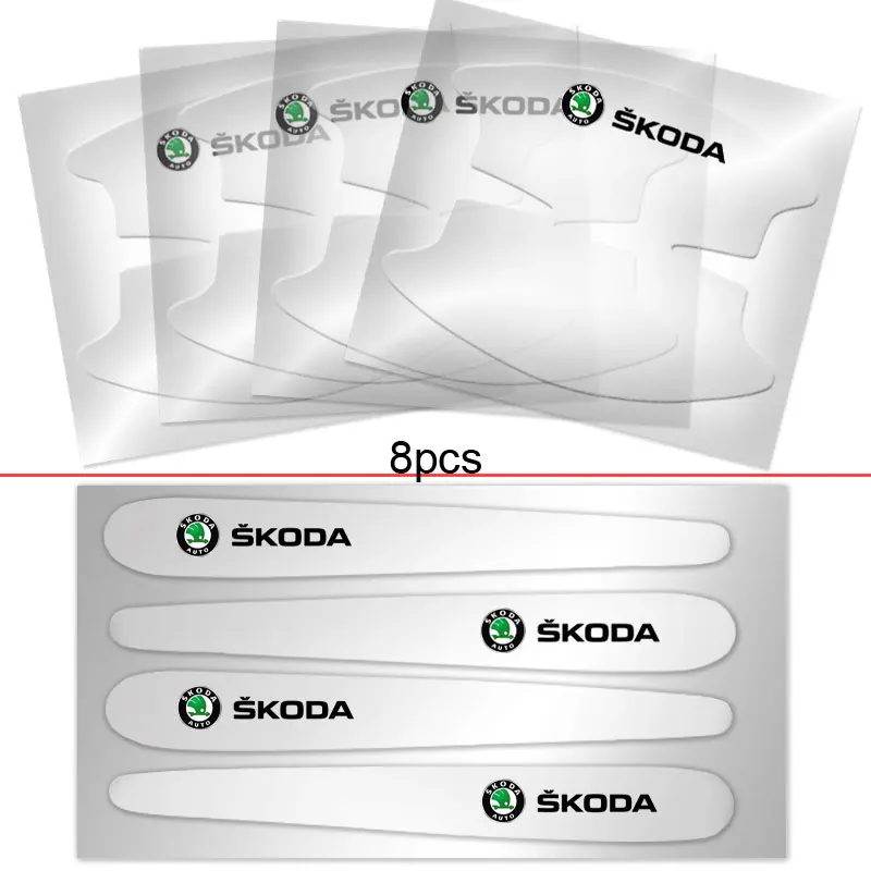 8pcs Transparent Car Door Handle Sticker Decoration Protector Film for Skodas Octavia Fabia Rapid Yeti Kodiaq Car Styling Badge