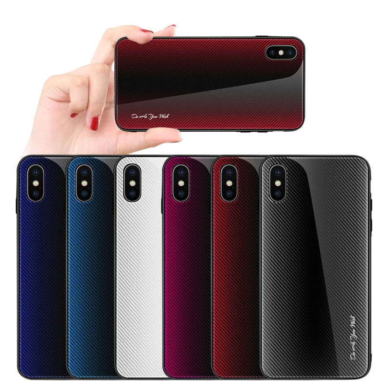 buy Carbon Fiber Texture Glass Case for iPhone 6 7 8Plus X XS Max XR Gradient Tempered Glass Etui Coverfor Oneplus 7 7Pro Case Coque
