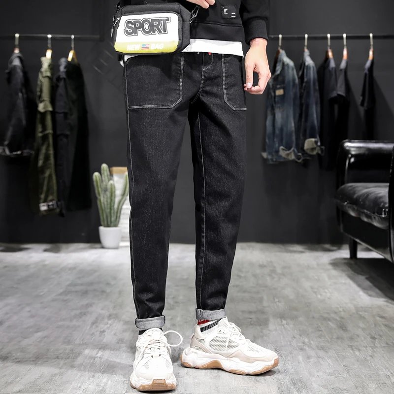 New Men Clothes Mens Jeans Harem pants Denim Wash Casual Business Trousers Men Fashions Sim Casual Full Length Pants