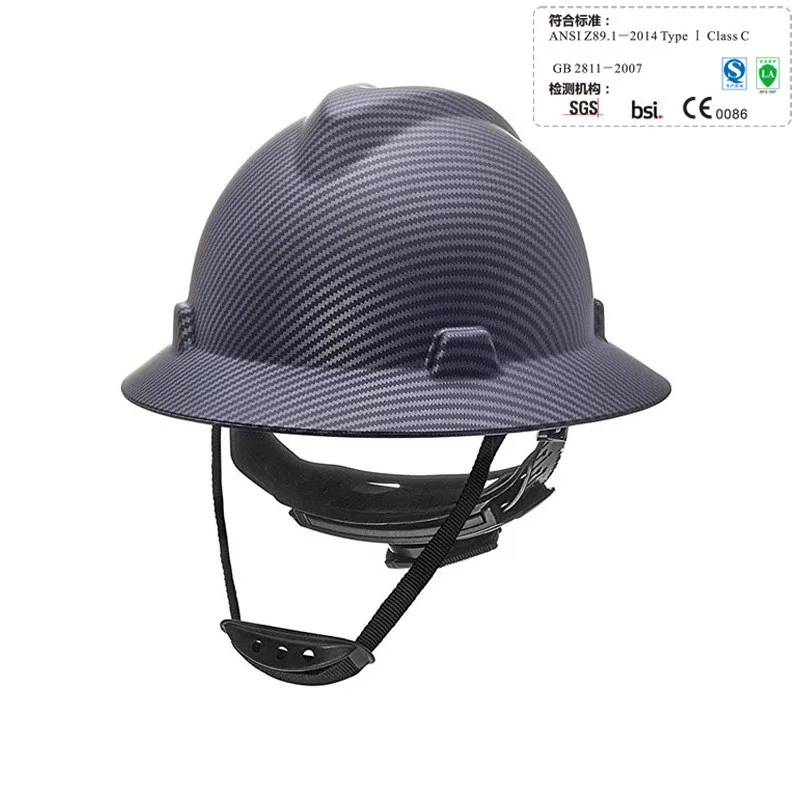 Carbon Fiber Safety Helmet Men Wide Brim Protection Hat Anti-Smashing Anti-Impact Construction Black/blue Safety Hat