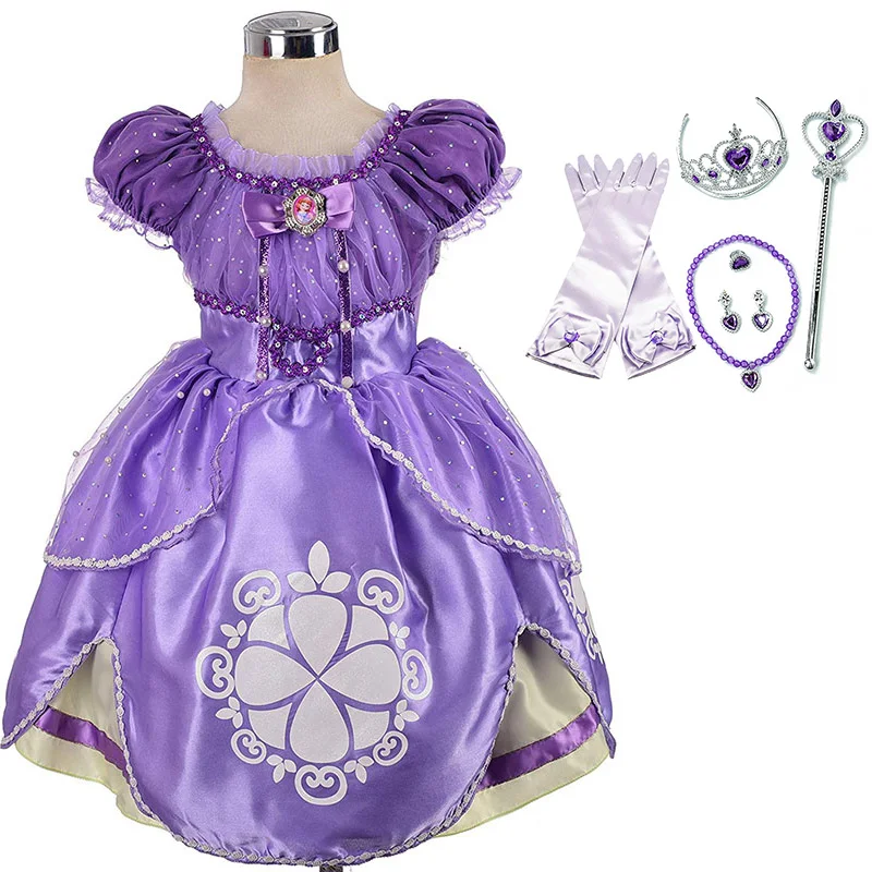 Dress and Set-2 Платье принцессы Софии для девочек; Карнавальная Одежда для девочек; Детский карнавальный костюм на Рождество, Хэллоуин, День рождения; детская одежда - Цвет: Dress and Set-2