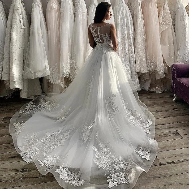 Великолепное бальное платье, свадебные платья, Vestido De Noiva, рукав-крылышко, аппликация, тюль, свадебные платья, молния сзади, с пуговицами