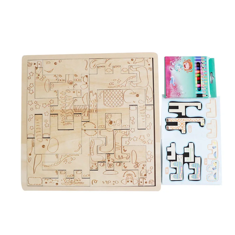 Wooden Animal Zoom Jigsaw Baby Educational Toys for Kids Free Shipping children toys - Цвет: Яркий