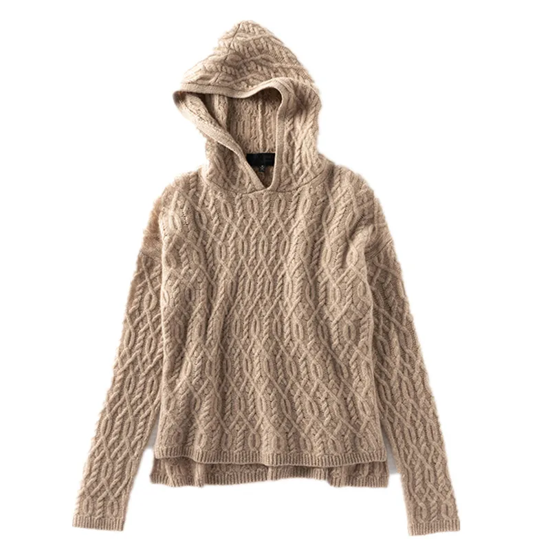 

Cashmere Wool Hooded Pullover Women's Loose Hoodie Sweater Women's Autumn/Winter 2020 100% Pure Wool Sweater Knitted Warm Jacket