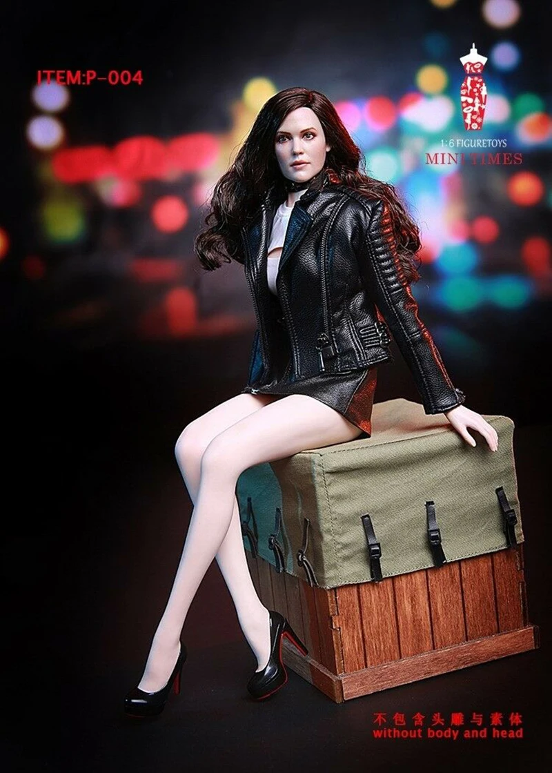 Mini times toys/P-004 1/6 г. Женские пикантные кожаные пальто и юбка, комплект одежды на высоком каблуке, обувь для 12 дюймов, рисунок Эммы Уотсон