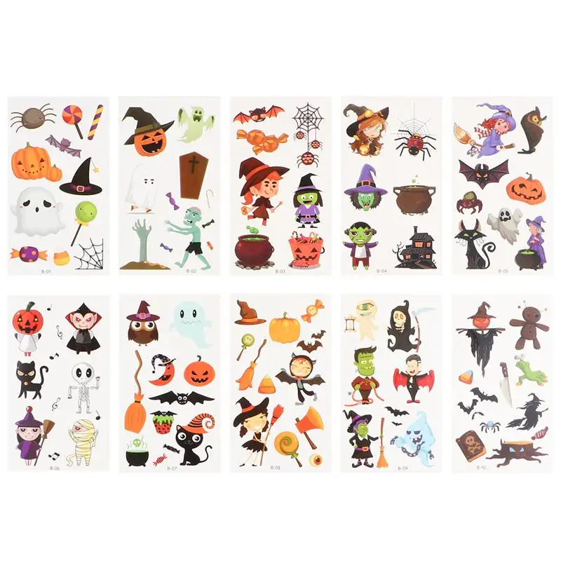 

10 Sheets Temporary Cartoon Halloween Lovely Stickers for Children