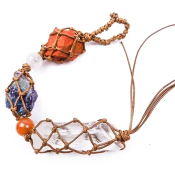 

FYJS Unique Handmade Weave Irregular Shape Fluorite Stone Key Chain Rock Crystal Ethnic Style Jewelry
