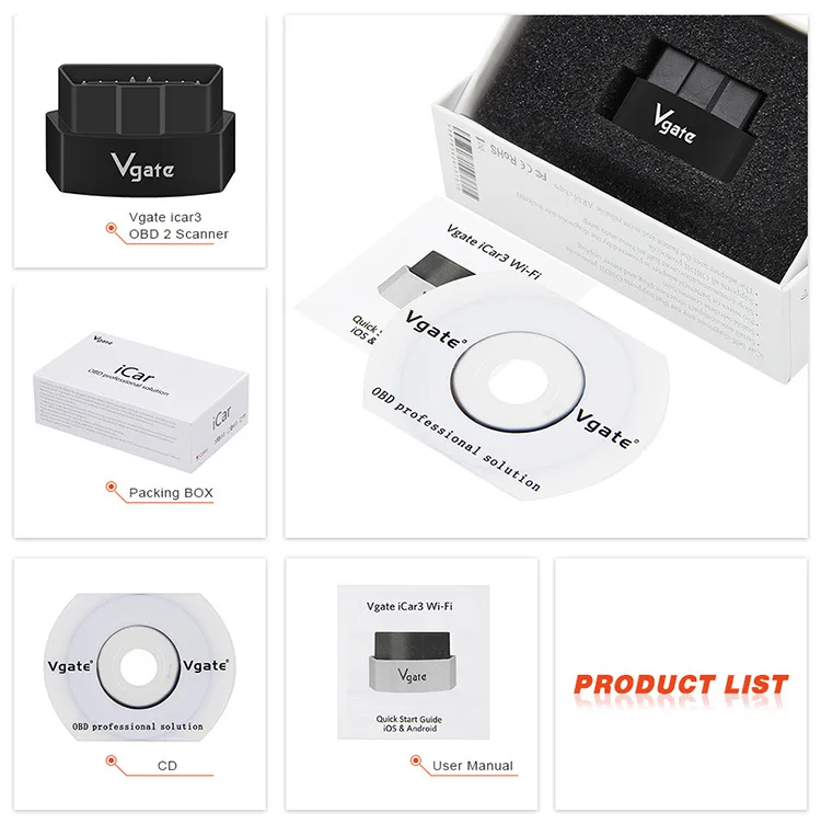 Vgate ICar3 wifi ELM327 OBD2 автоматический сканер для Android IOS ICar 3 OBD считыватель кодов автоматический диагностический сканер лучше, чем ELM327 V1.5
