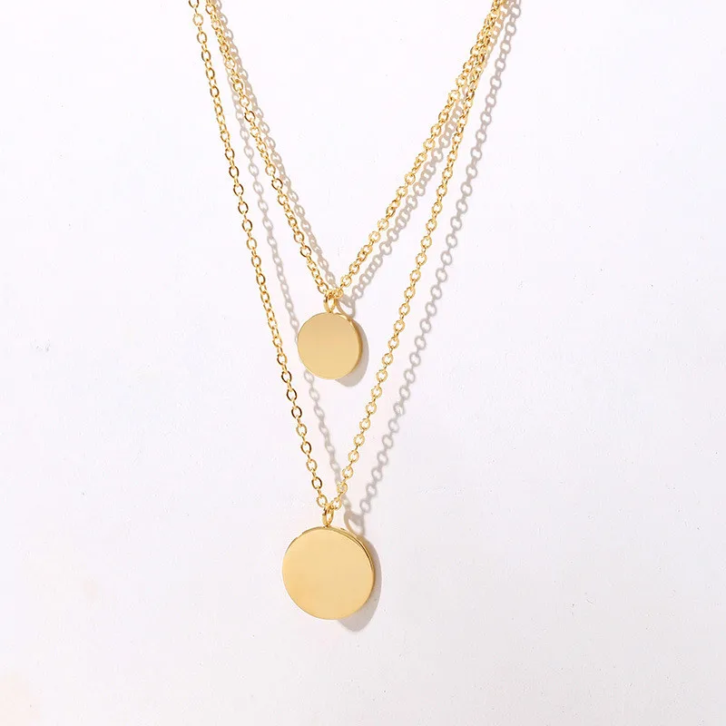 ZORCVENS New Brand Gold Color Double Layered Coin Pendant Necklace Stainless Steel Women Jewelry