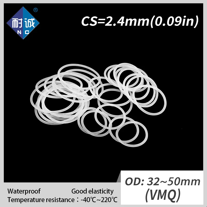 2 шт./лот силиконовый каучук VMQ CS 2,4 мм OD32/34/35/38/40/42/44/45/48/50 мм уплотнительное кольцо Силиконовое уплотнительное кольцо из водонепроницаемого материала