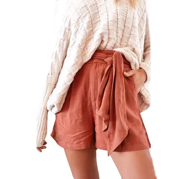 

Women Pure Color Casual Shorts Cotton Linen Loose Hot Short Lady Pocket Home Shorts Trousers 2020 Summer Gym Clothing #4.21