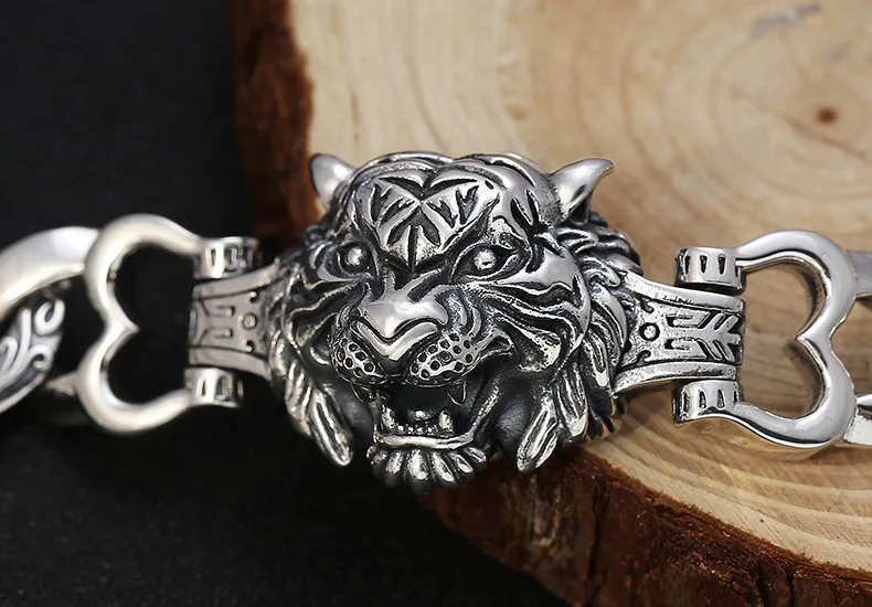 2021 New Heavyweight Real Solid Silver 925 bracelet for Man retro Rock Personality Punk Tiger Man Bracelet Fasion Jewellery