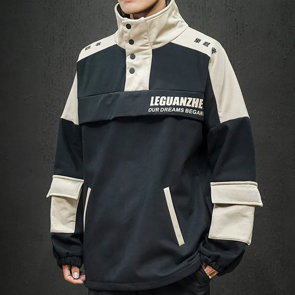 Men's Autumn Casual Fashion Pure Color Pullover Hoodie Pocket Sport Coat