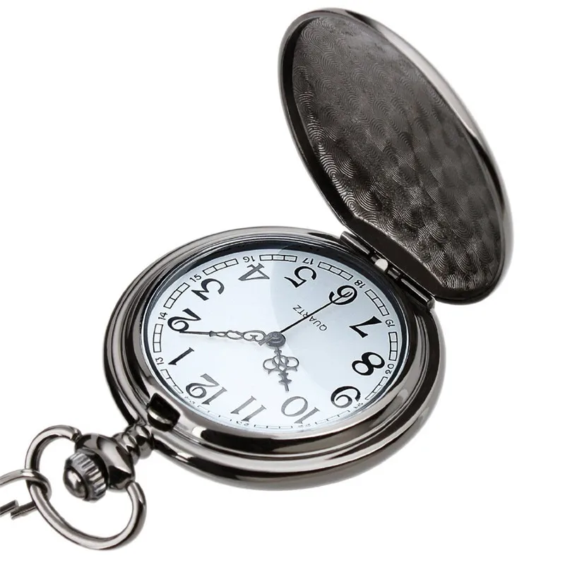 50pcs Fob watch Retro Classical Silver Polish Quartz Pocket Watch Mens Pendant Chain Smooth Pocket Watches Relogio De Bolso Gift
