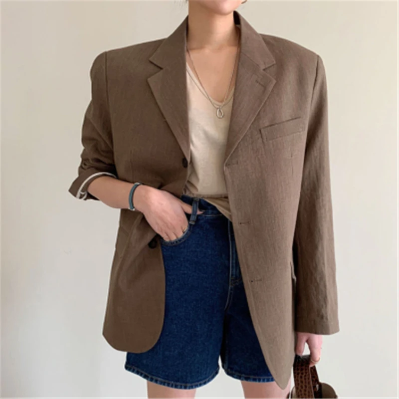 

Office Ladies Notched Collar Solid Color Women Blazer Single Breasted Autumn Coat 2020 Casual Pockets Female Blazer Jackets