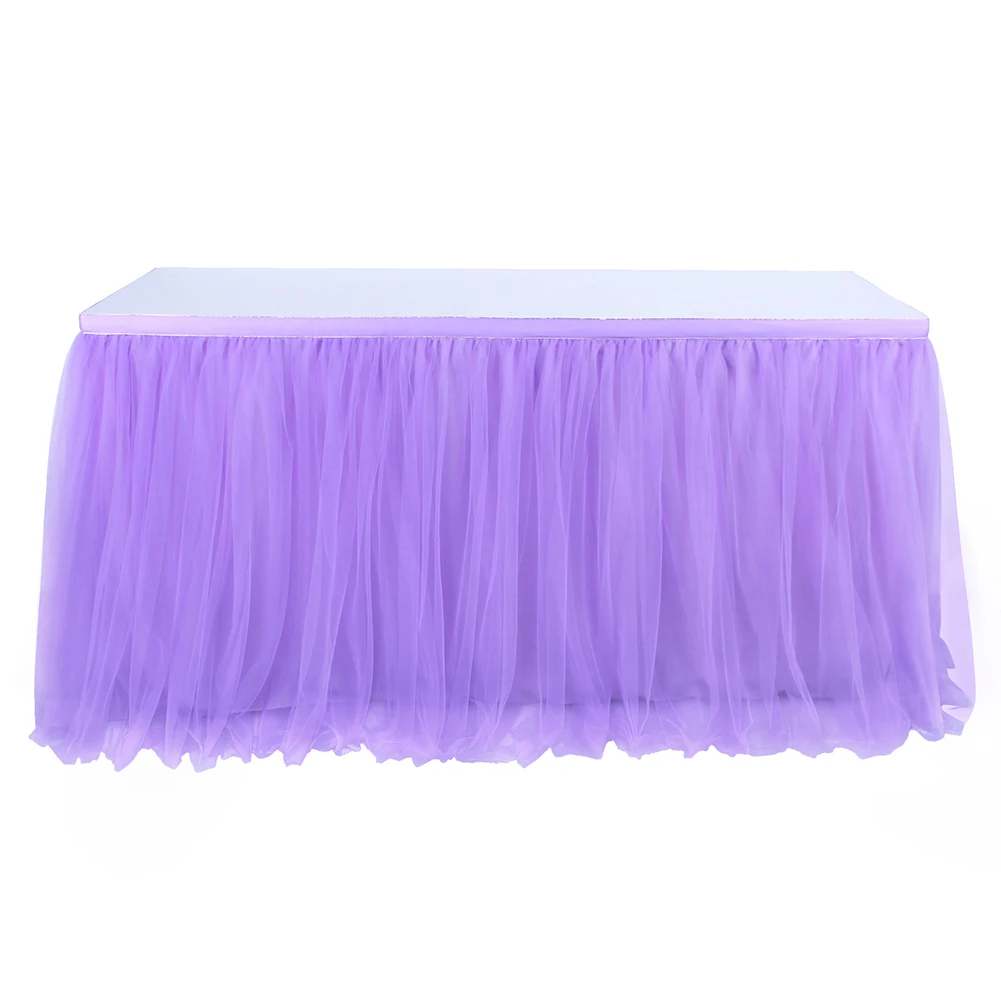purple 6ft MultiColor Table Skirt Tableware Cloth Wedding Tutu Tulle Table Skirt Baby Shower Party Home Decor Table Skirting Birthday Party - Color: purple 6ft