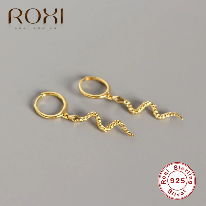 GSRG-12 ROXI, серьги в стиле панк со змеей, 925 пробы, серебряные, с подвеской в виде змеи, серьги-гвоздики для женщин, животный альпинист, ювелирное изделие для ушей - Окраска металла: GSRG-12