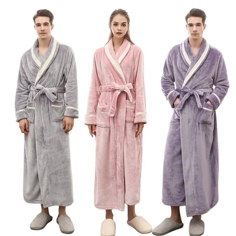 Bathrobe Coral Fleece Kimono Robe Winter Warm Sleepwear Lovers Couple Nightgown Bath Robe Bridesmaid Long Dressing Gown