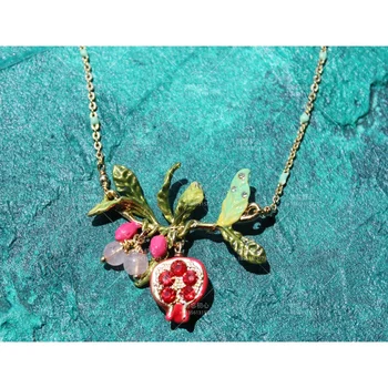 

Kolye Choker Collares Beginner S Mind French Designer Spring Summer Sky Garden Pomegranate Glaze Rhinestone Leaves Necklace