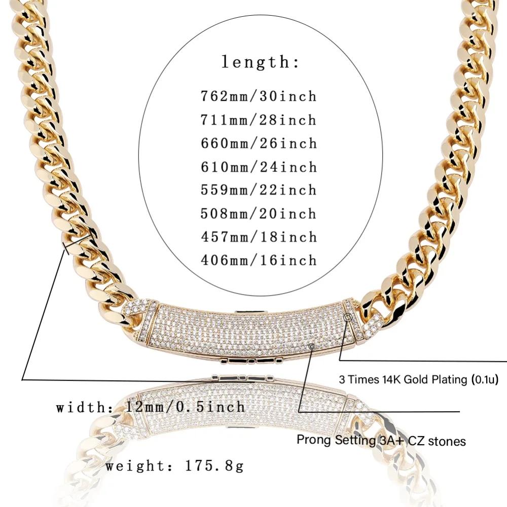 TOPGRILLZ 12 мм новейшая длинная застежка Micro Pave Iced Out CZ кубинские Соединенные ожерелья роскошные шикарные цепи хип хоп рок ювелирные изделия