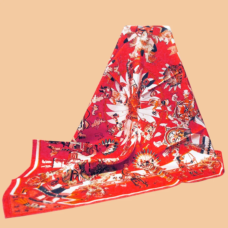 HuaJun 2 магазин | Happy Together арбуз красный "Kachinas Wash" 90 Шелковый квадратный шарф саржевый шарф с принтом ручная работа