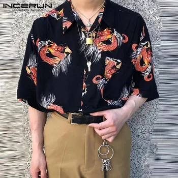

INCERUN Men Summer Printed Shirts Short Sleeve Lapel Shirt Fashion Hawaiian Vocation Camisa Casual Breathable Blouse Streetwear7