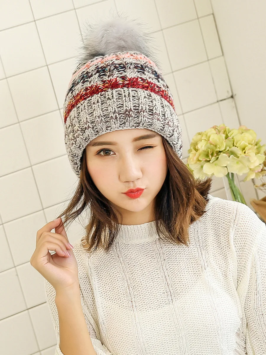 Gorros de punto многоцветный de invierno de marca para mujer gorros gruesos y calientes gorros de gorro de punto para mujer