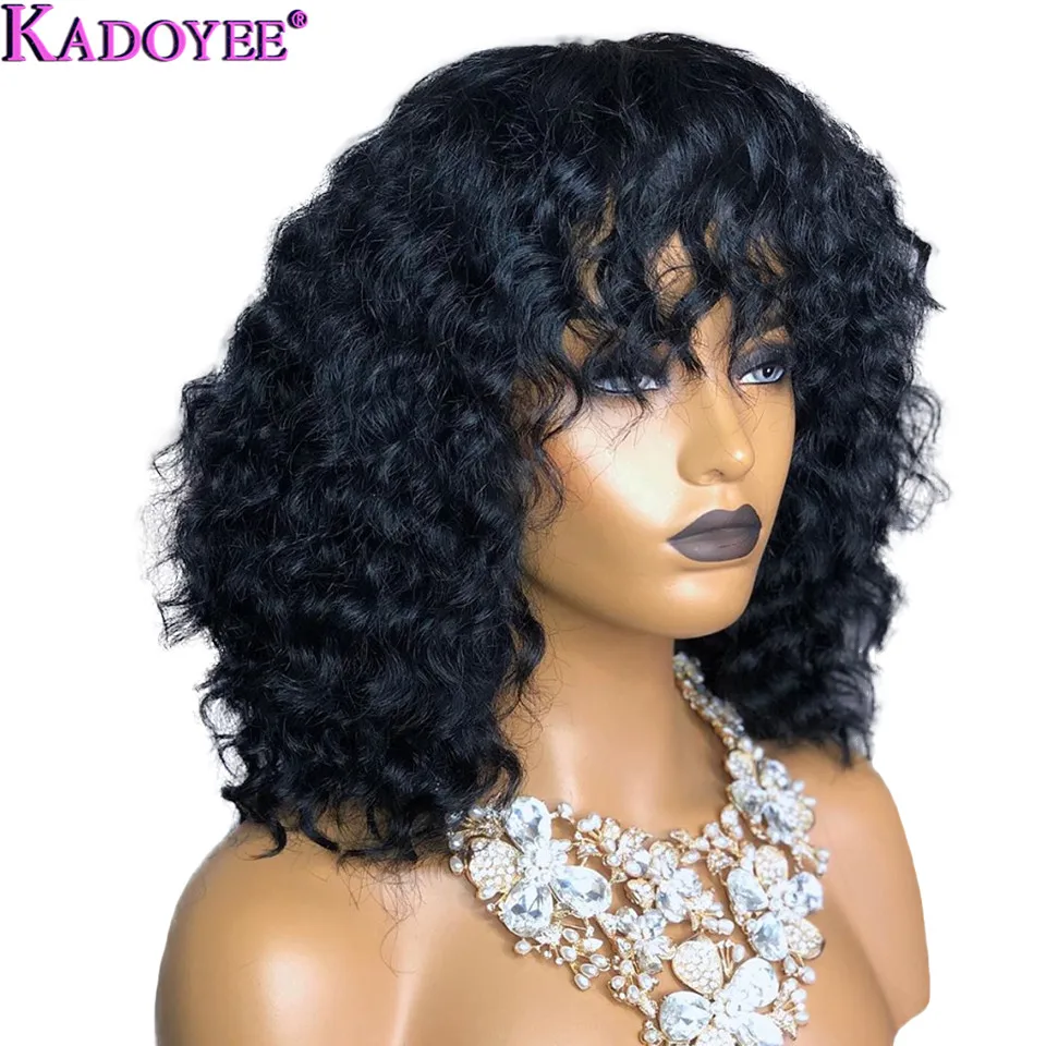  Deep Curly Wig with Bangs Lace Front Human Hair Wigs Brazilian Remy Hair 13x4 Ear to Ear Front Lace