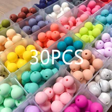 Let's make – collier de dentition en Silicone pour bébé, 30 pièces, perles de 12mm de qualité alimentaire, bijoux à faire soi même, soins des dents sans BPA 