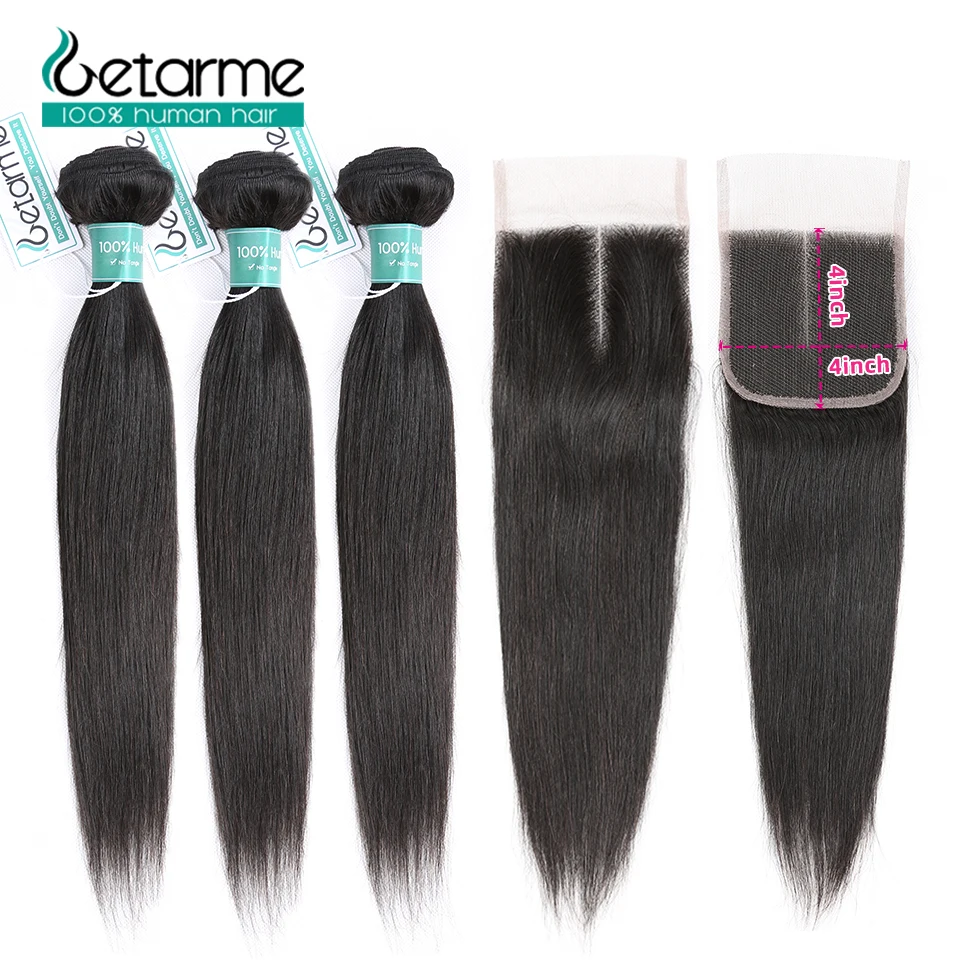 

Peruvian Straight Hair Bundles With Closure Natural Color 100% Human Hair 3 Bundles With Closure Remy Hair Extension