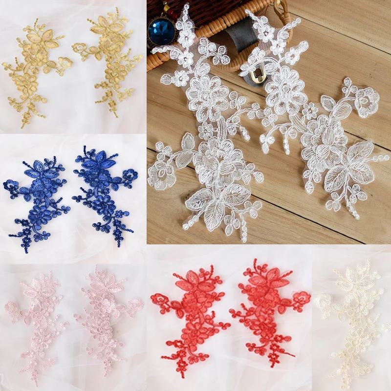 

Lace Floral Embroidered Bridal Dress Wedding Decorative Sewing Lace Applique Trim Craft in Colors 10 Pieces/5 Pairs 25*14cm