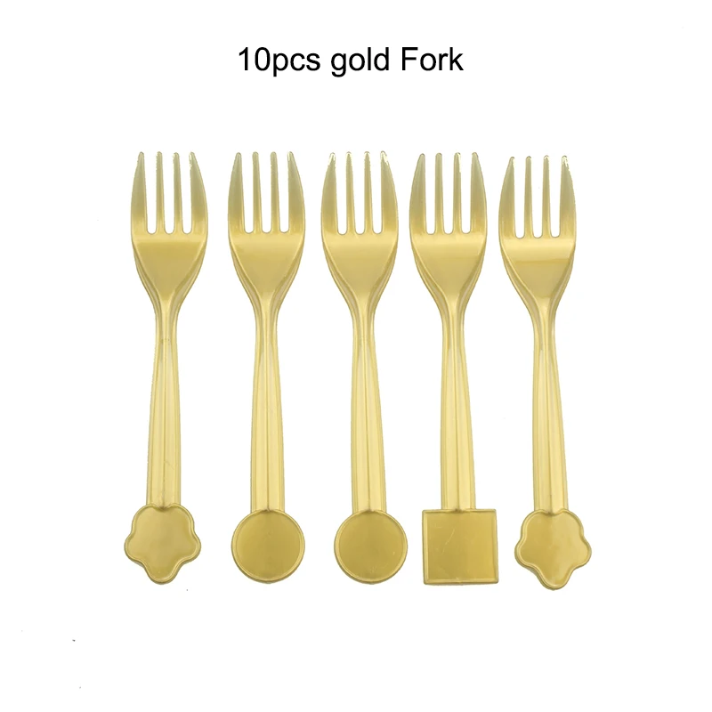 Gold/Silver Birthday Party Disposable Tableware disposable Wedding decoration plate cup baby shower decoration kids - Цвет: 10pcs fork